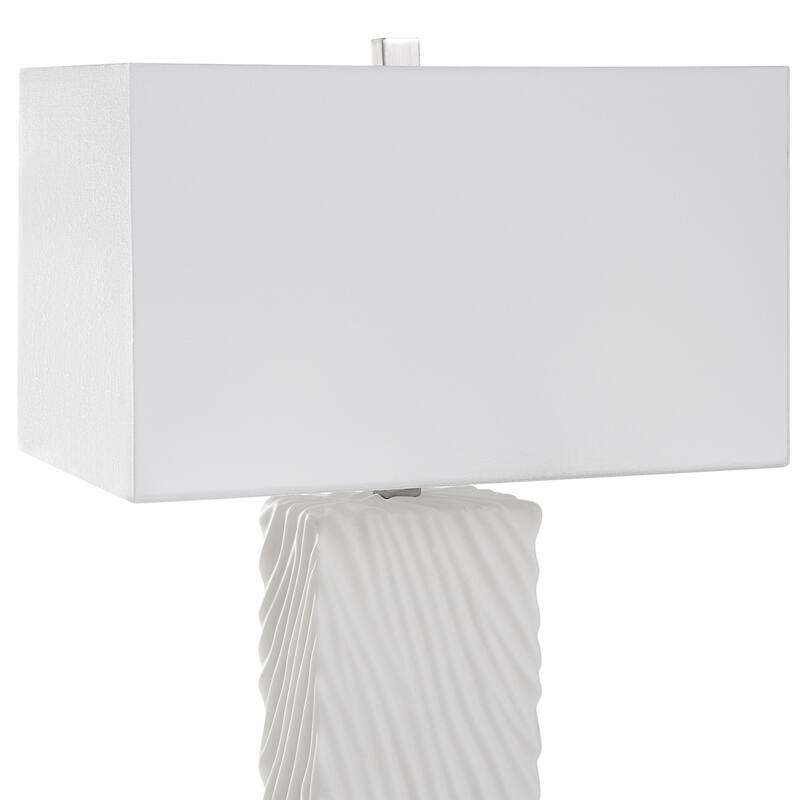 Carved Base Table Lamp with Rectangular Drum Shade - 32" - Cream