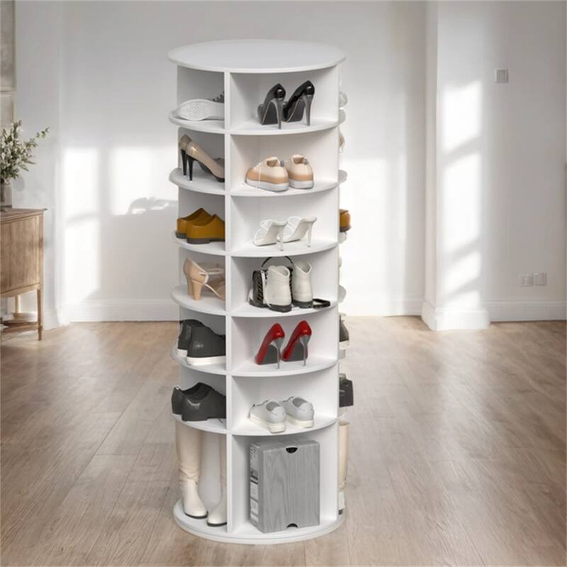 Free Standing 7 Tier Plastic 360° Rotating Shoe Rack for Entryway