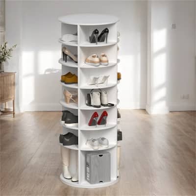 Free Standing 7 Tier Plastic 360° Rotating Shoe Rack for Entryway