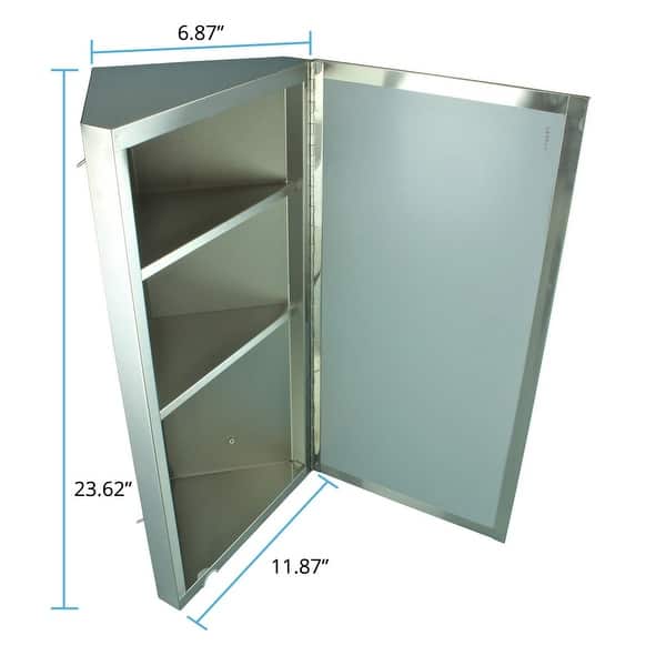 Corner Medicine Cabinet Infinity Stainless Steel 23.6" x 11.8" with Mirror Triple Shelf Opens Left to Right