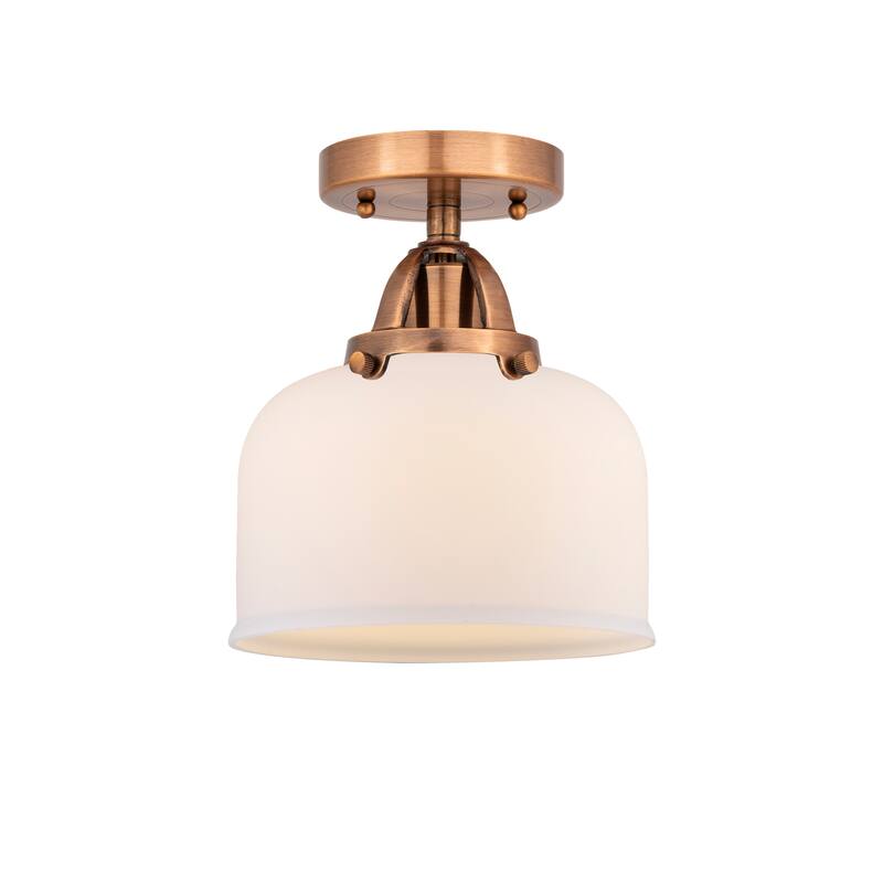Innovations Lighting Nouveau 2 Bell - 1 Light 8" Semi-Flush Mount - Antique Copper/Matte White