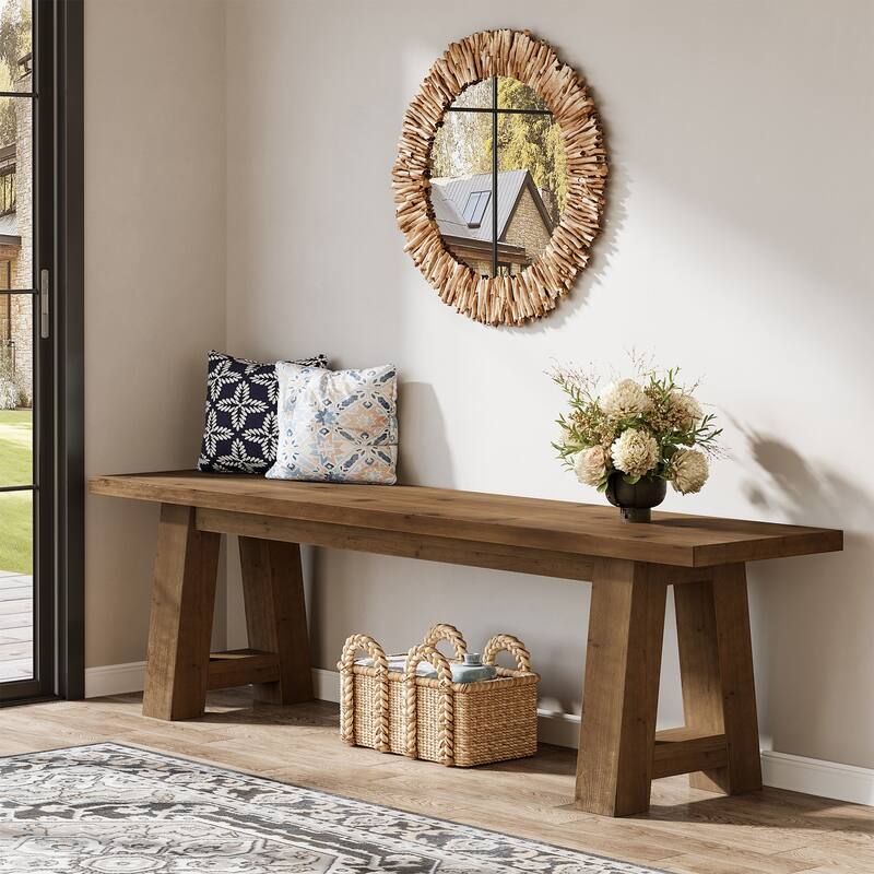 55" Solid Wood Bench for Entryway, Dining Room, Hallway