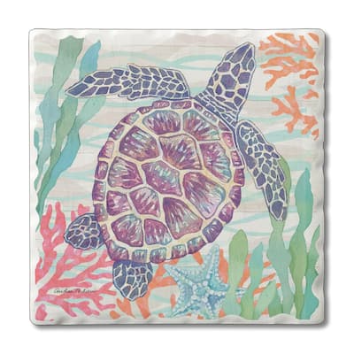 Counterart Absorbent Stone Coasters - Salt & Sea - Turtle - Set of 4 - 4x4x1.553