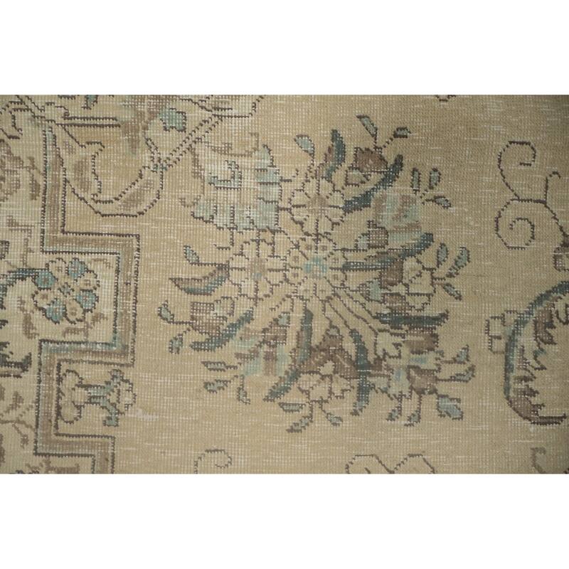 Hand Knotted Oriental 100% Wool Carpet Traditional Floral Beige & Ivories Tabriz Area Rug - 11' 8'' X 8' 1''