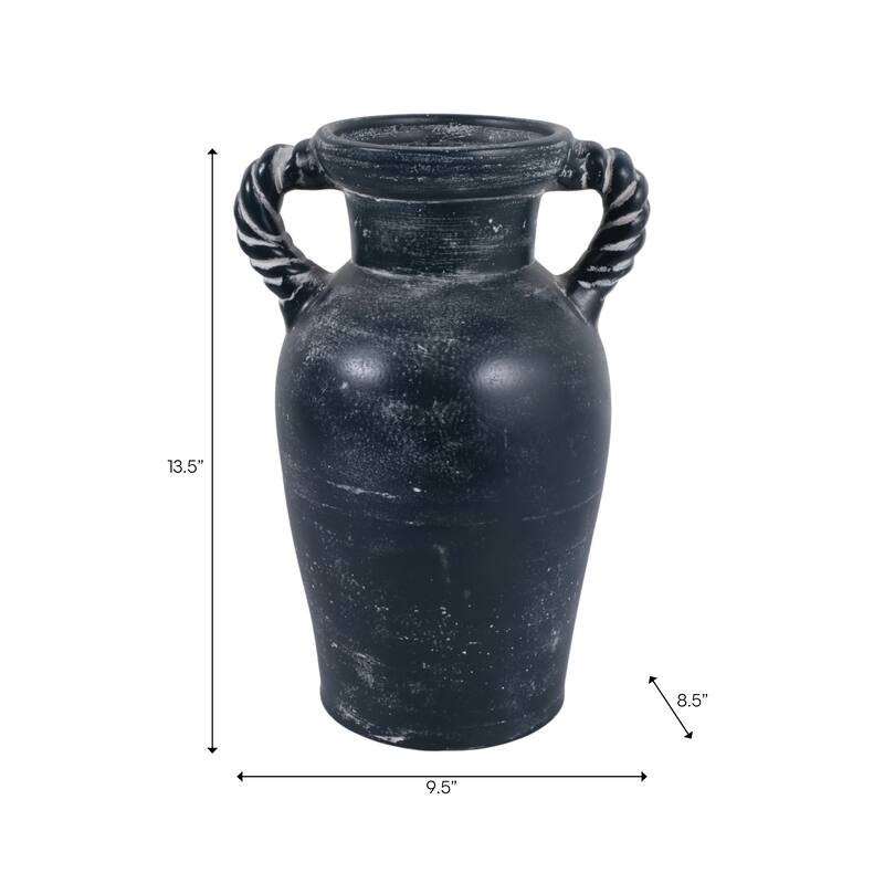 Decorative Textured Amphora Table Vase with Twisted Handles
