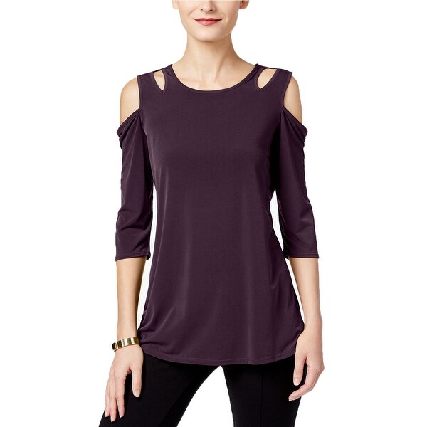 NY Collection Purple Women's Size XS Cut Out Cold-Shoulder Blouse