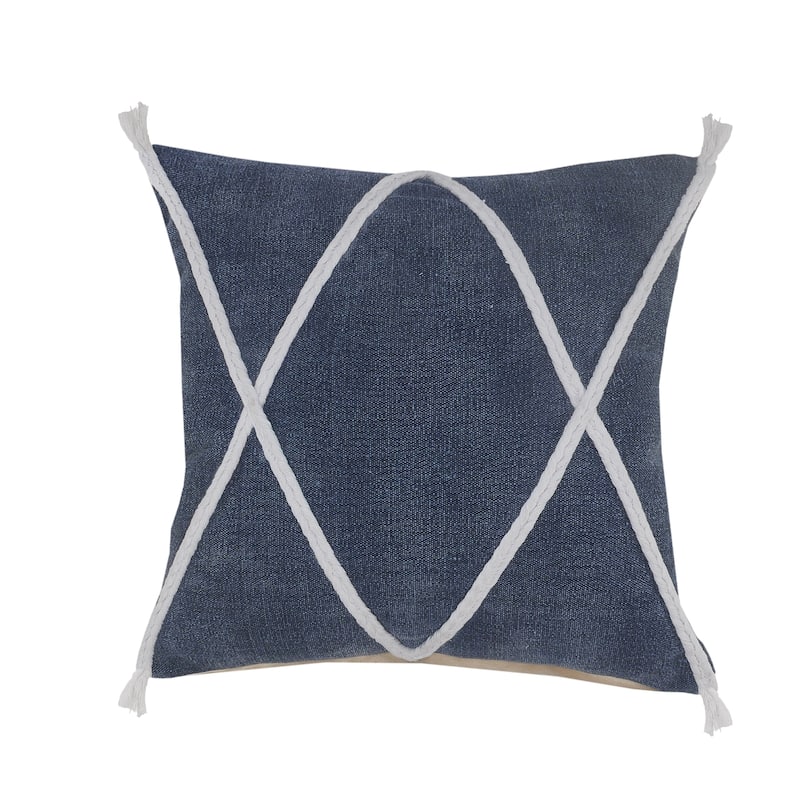 Sevita Coastal Geometric Braided and Tasseled Throw Pillow