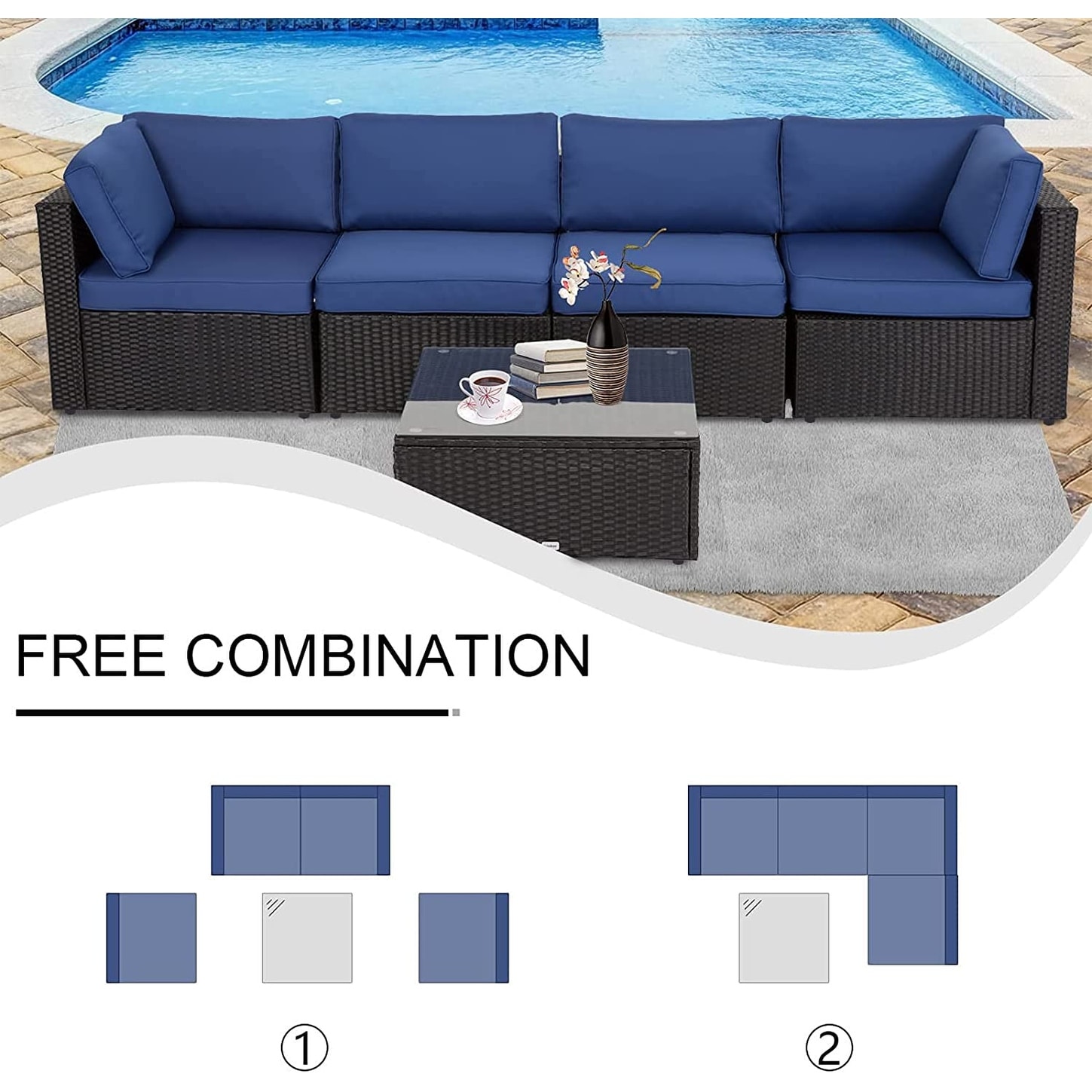 Kinsunny 5 Piece Outdoor Sectional Sofa Patio Furniture Outdoor Conversation Set with Cushions All Weather Rattan Wicker Sofa