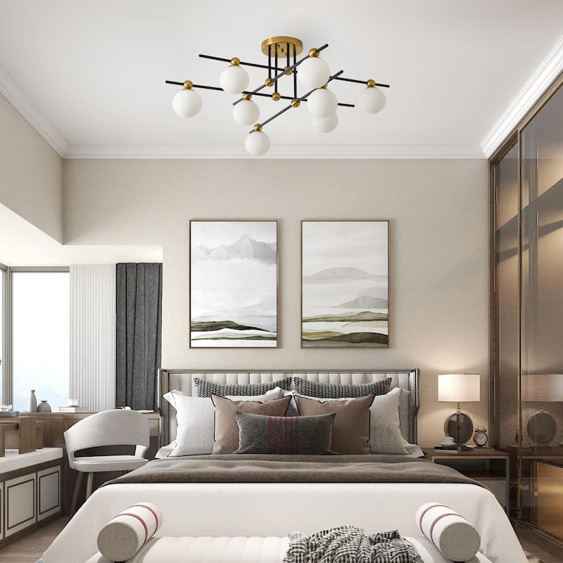 8 - Light Dimmable Sputnik Sphere Semi Flush Mount - Brushed Gold