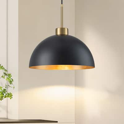 Starsky Modern Matte Black & Gold Foil Dome Pendant Light