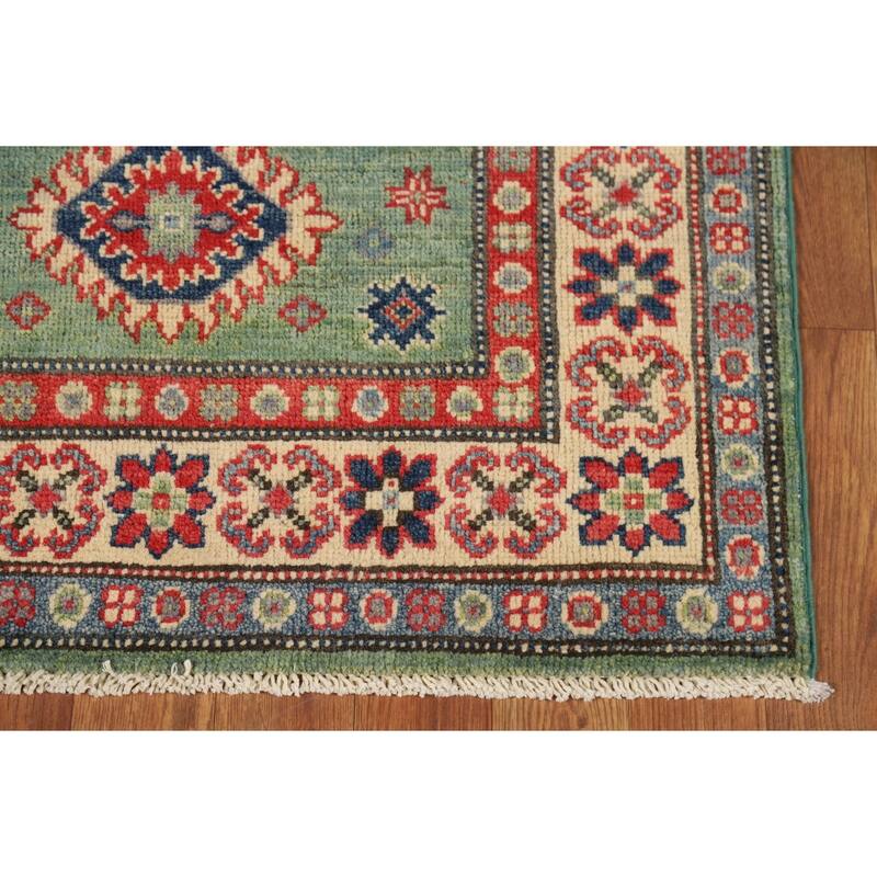 Light Green Kazak Foyer Rug Hand-Knotted Wool Carpet - 2'8"x 3'11"