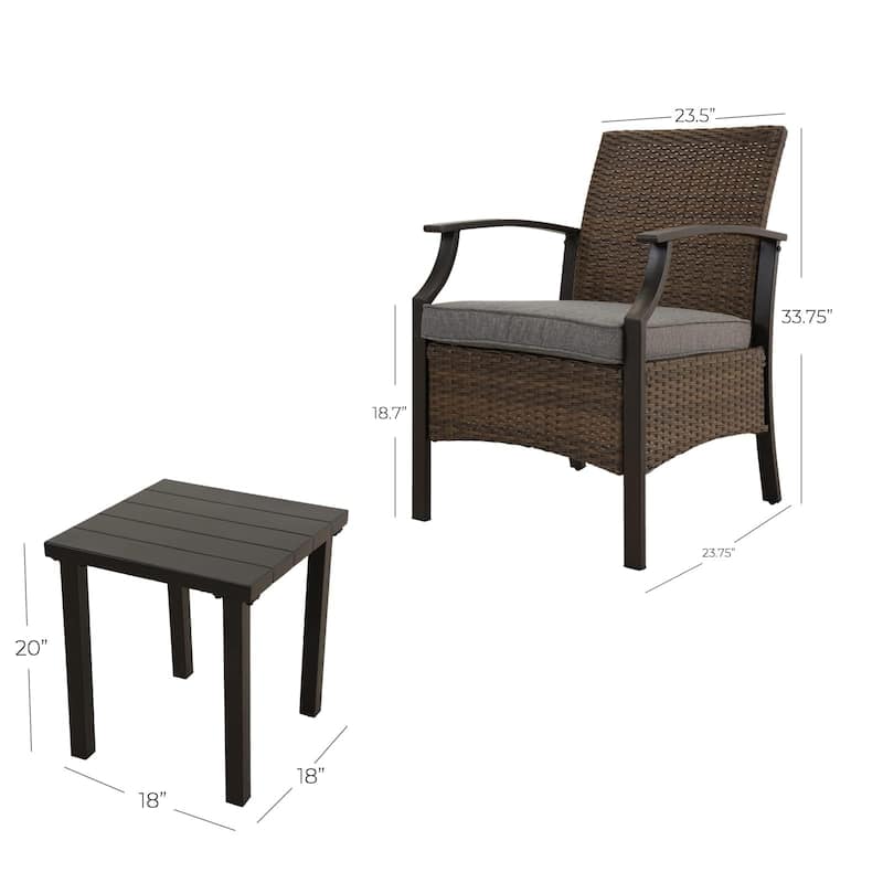 3 Pieces Outdoor Furniture Set, Wicker Table and Chairs
