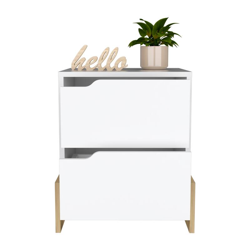 Modern 2-Drawer Nightstand with Spacious Storage, Sleek Design in White or White/Macadamia Finish