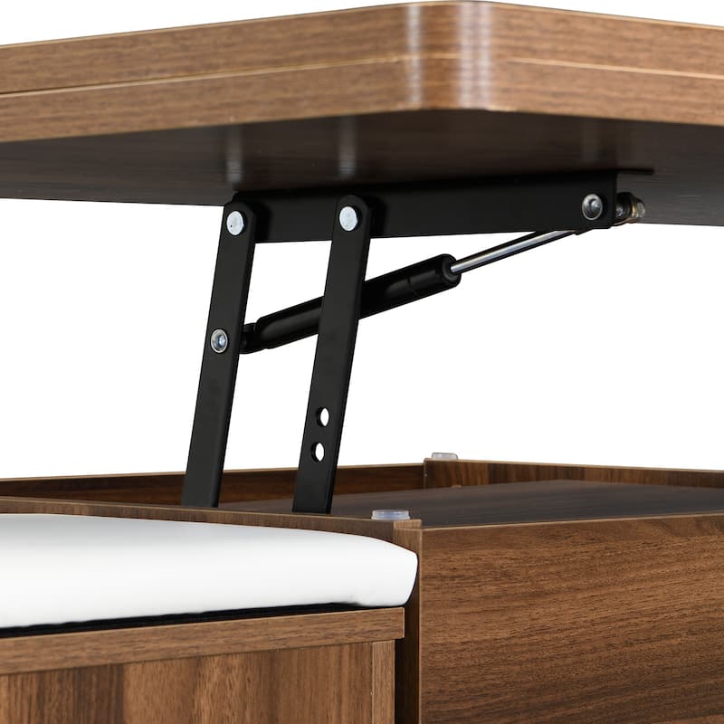 Multi-Functional Lift-Top Coffee Table with Hidden Storage and Drawer, Modern Center Table with 4 Storage Stools and Casters