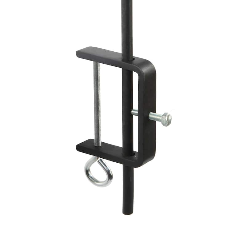 Achla Designs 46"H Black Powdercoated Wrought Iron Outdoor O-Hook Railing Poles for String Lights (Set of 2)