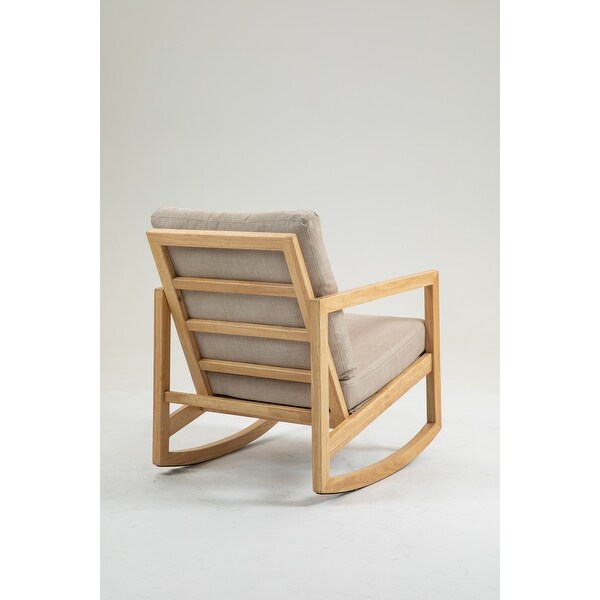 Modern Glider Rocking Chair, Natural Rubberwood Frame, Khaki