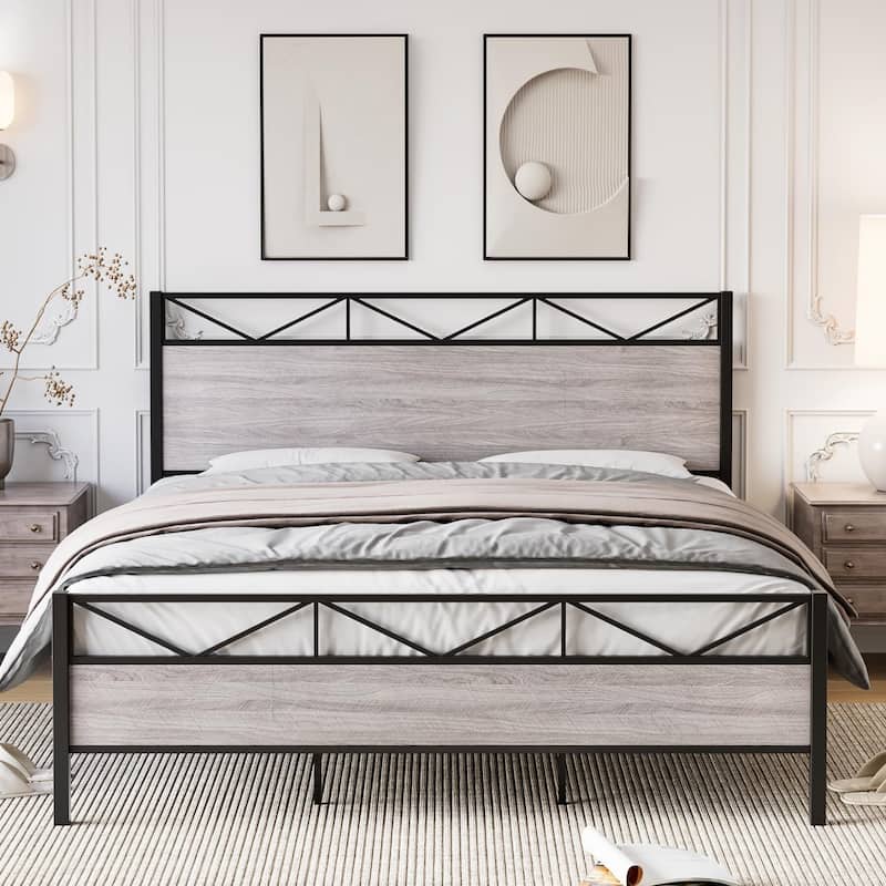 Bed Frame with Headboard - Grey - King