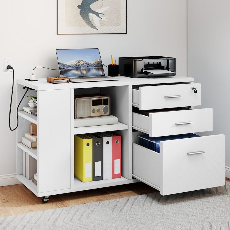 Moasis Mobile File Cabinet with Charging Station and Lock for Home Office