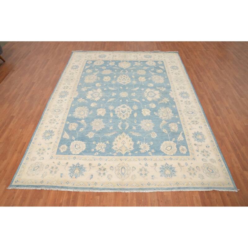 Hand Knotted Oriental 100% Wool Carpet Traditional Floral Navy Blue & Blues Kazak Area Rug - 11' 8'' X 9' 1''
