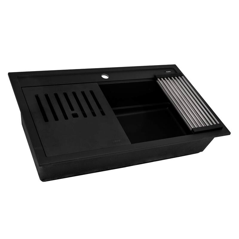 Ruvati 34-inch epiCube Granite Composite Workstation Matte Black Drop-in Kitchen Sink - RVG1634BK