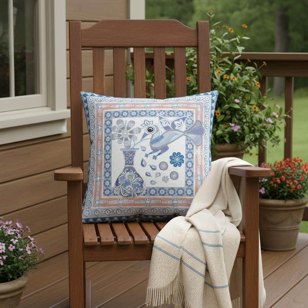 HomeRoots 16" x 16" Blue and Gray Peacock Blown Seam Floral Indoor Outdoor Throw Pillow - 16.00' X '5.00' X '16.00
