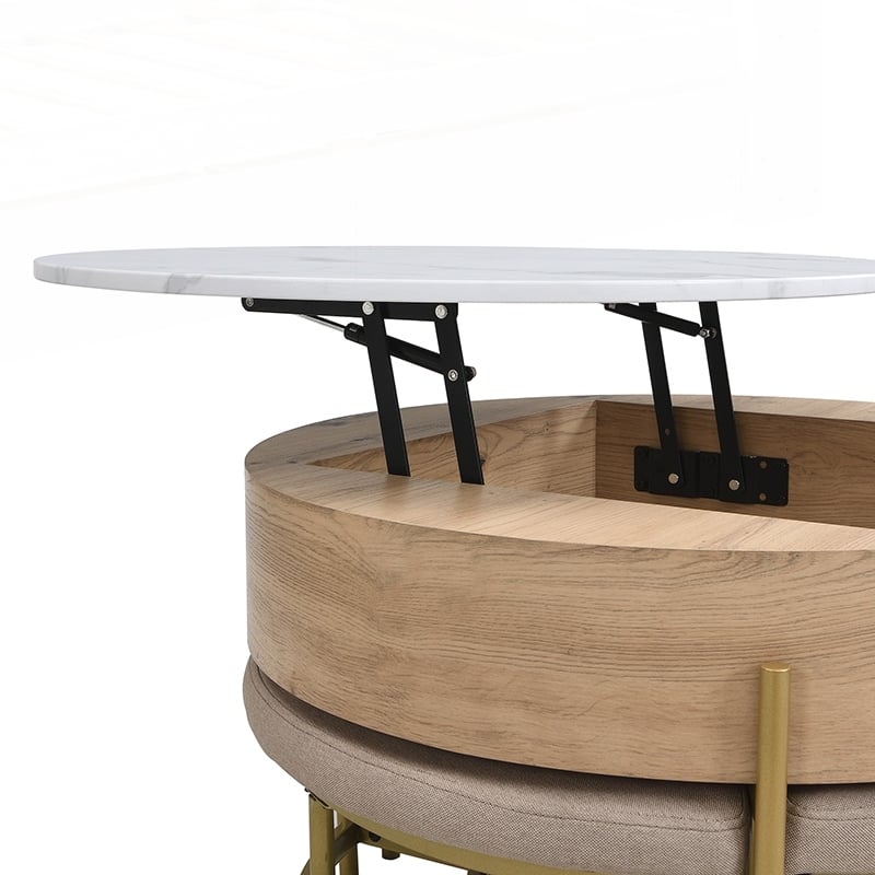 Modern Round Lift-Top Coffee Table with Storage & 3 Ottoman