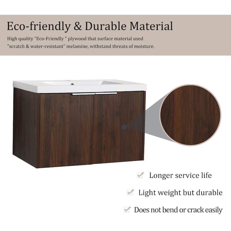 BNK 24"/30"/36" Single Sink Bathroom Vanity with Soft Close Door, Modern Floating Vanity