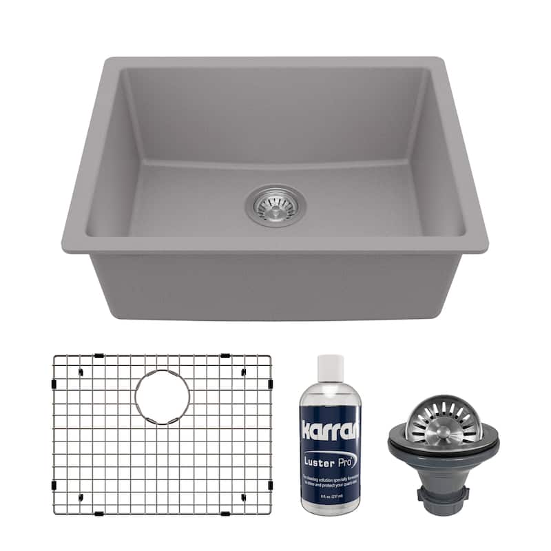 Karran Undermount 24.38 in Single Bowl Quartz Kitchen Sink Kit - Grey