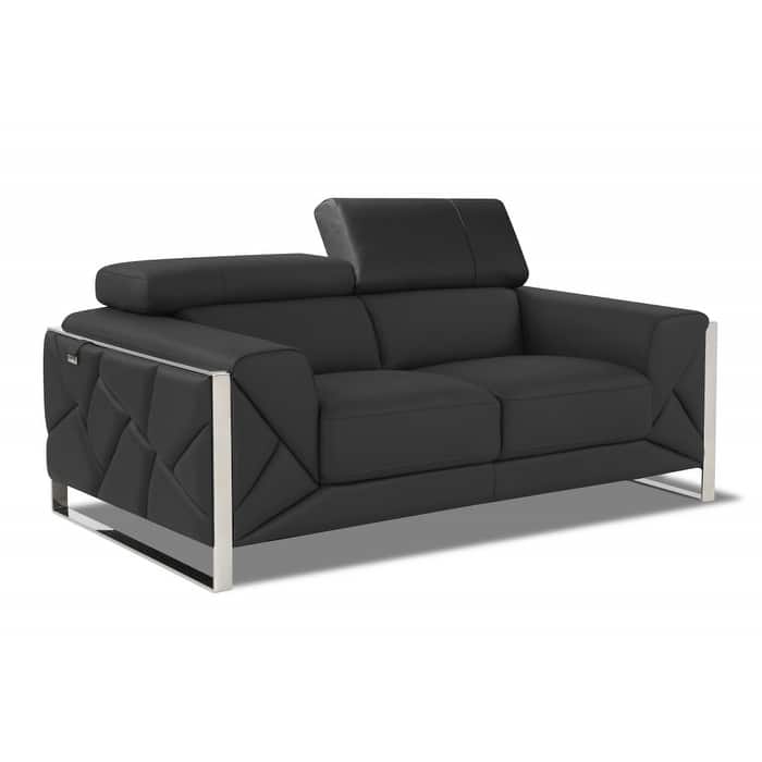 HomeRoots 75" Gray And Silver Italian Leather Loveseat