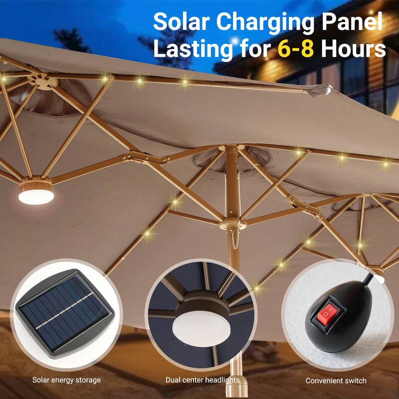 XIZZI Outdoor Patio Umbrella with Solar LED Lights and Base