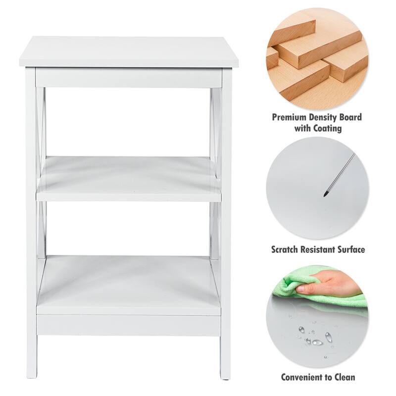 Gymax 3-Tier Nightstand End Table X Design Storage Display Shelf