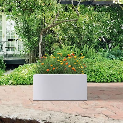 Plantara 24" L Rectangule Solid White Concrete planter, Modern Plant pot, Handmade Garden Flower pot for Outdoor