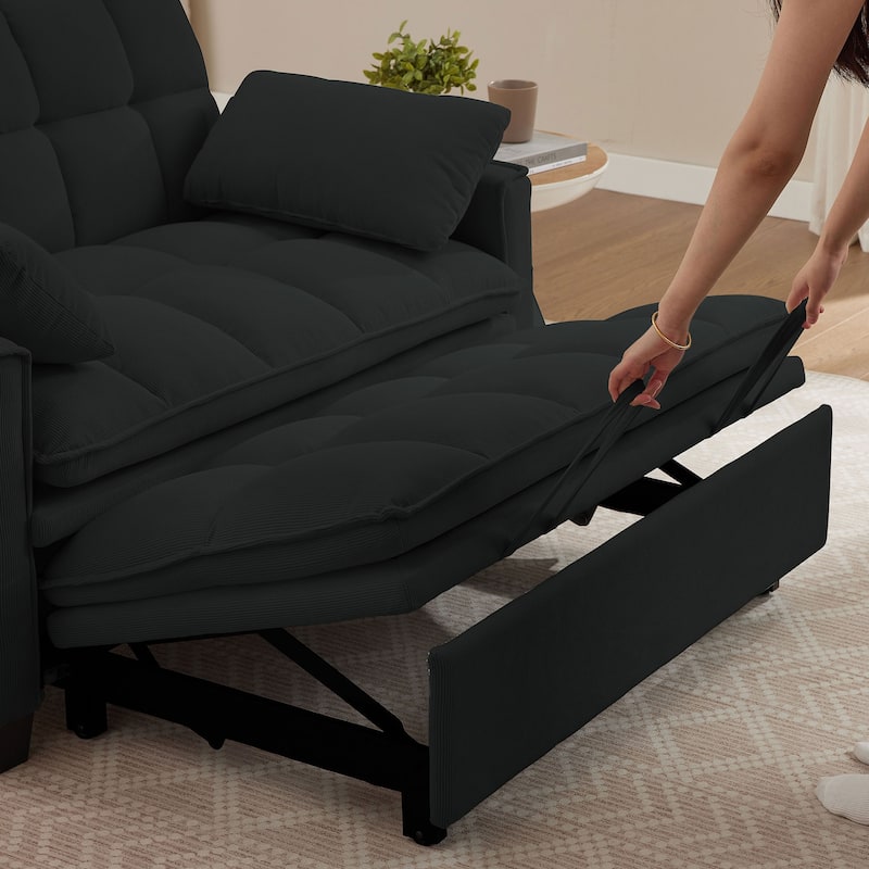 48.03" Pin Striped Fabric 3 in 1 Convertible 2 Seater Sleeper Sofa Bed
