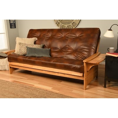 Somette Phoenix Queen-size Futon Set in Butternut Finish with Faux Leather Mattress