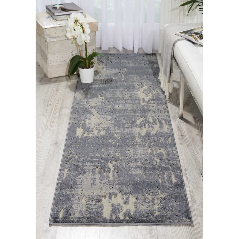 Nourison Gleam Abstract Shimmer Area Rug - 2'2" x 7'6" Runner - Grey - Runner/Rectangle