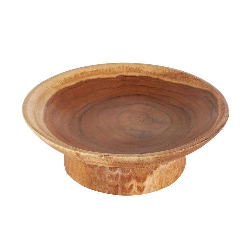 Teak Wood Handmade Decorative Bowl with Elevated Base - Brown - Roche River Decor - 17"W x 17"L x 6"H