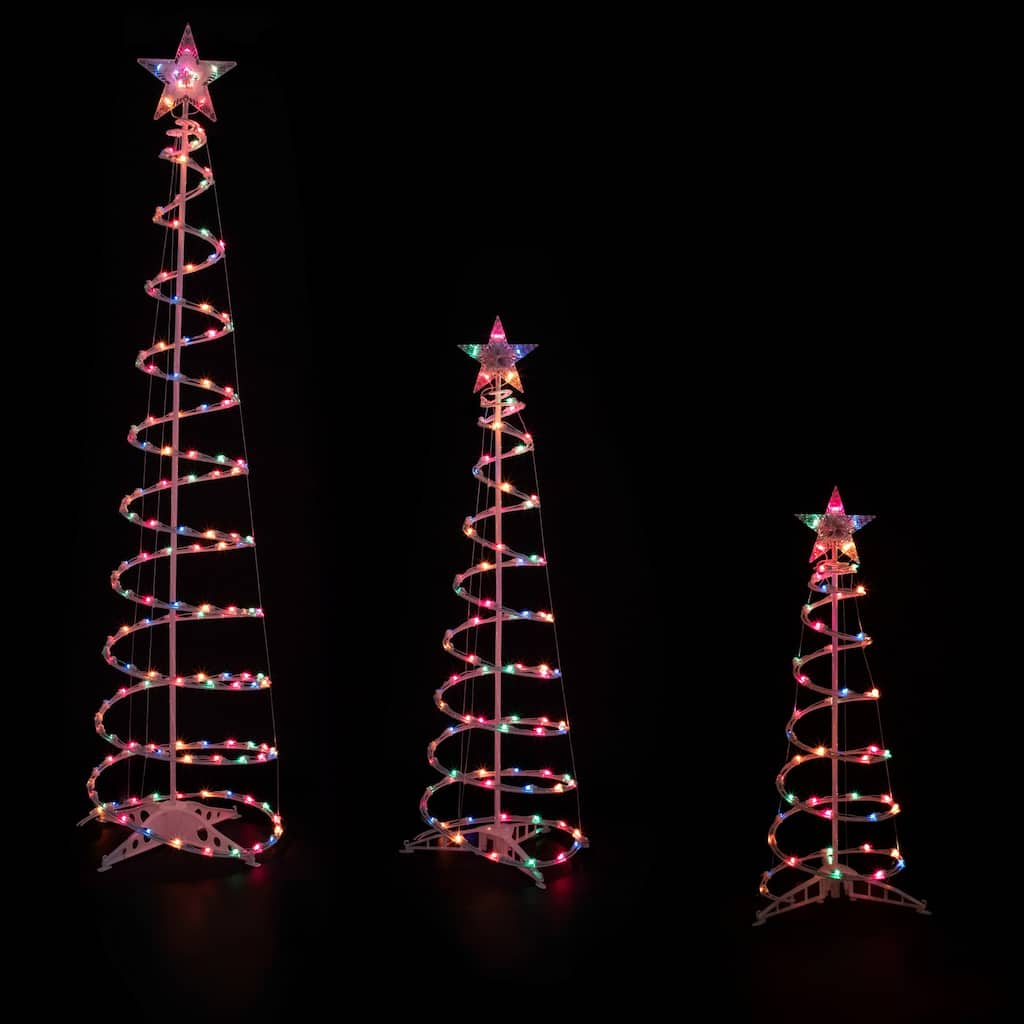 Set of 3 Lighted Multi-Color Spiral Christmas Trees - 3', 4', and 6'
