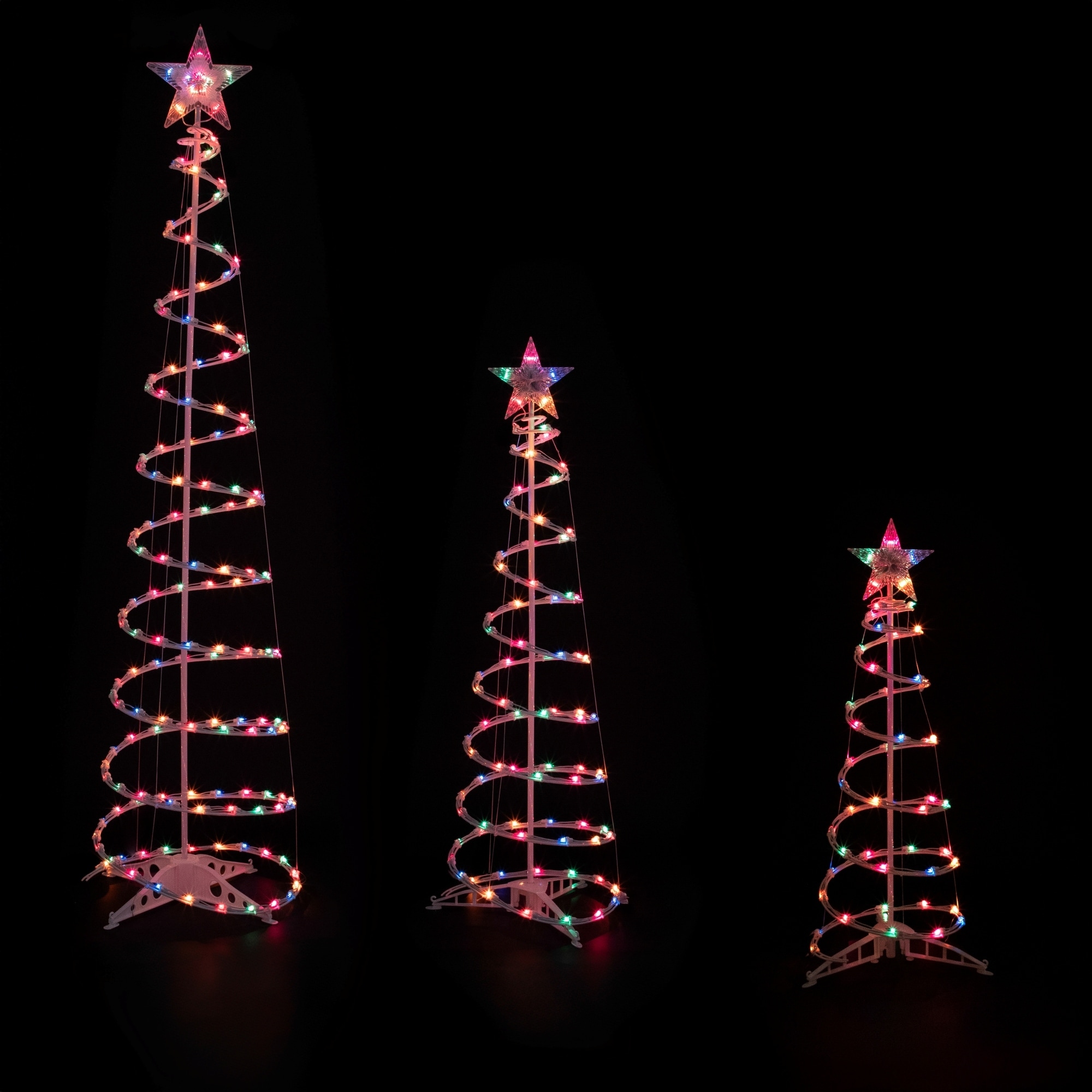 Set of 3 Lighted Multi-Color Spiral Christmas Trees - 3', 4', and 6'