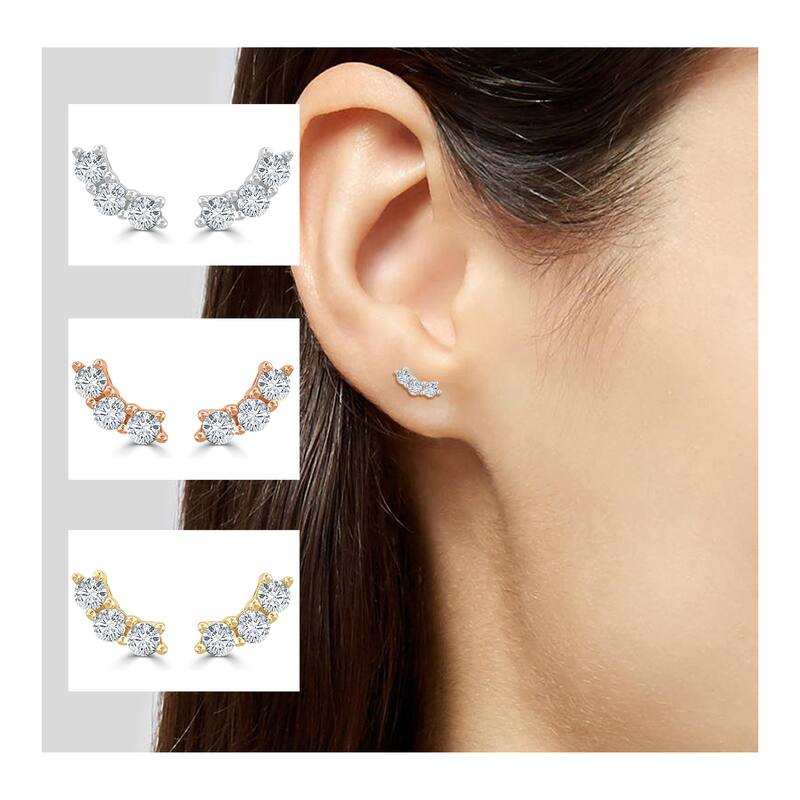 Joelle Collection Diamond Earrings 1/3 cttw 3-Stone Cluster Earrings 14K Gold Beautiful Gift