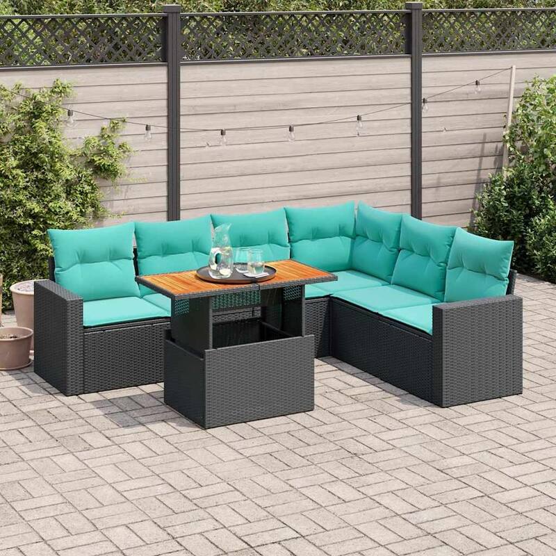 vidaXL Patio Sofa Set with Cushions Table and Sofa Sections 7 Piece Poly Rattan - 21.7 x 24.4 x 27.2