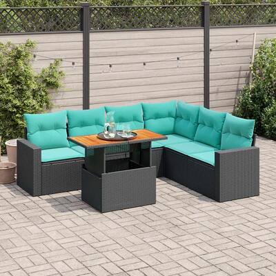 vidaXL Patio Sofa Set with Cushions Table and Sofa Sections 7 Piece Poly Rattan - 21.7 x 24.4 x 27.2