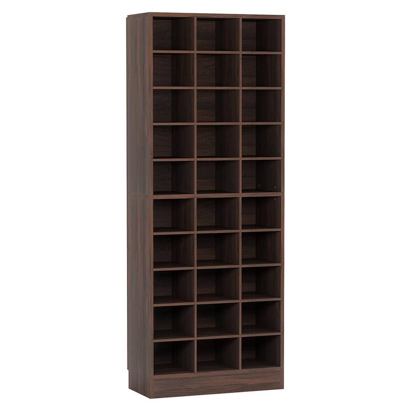 25" 10-Tier Espresso Wooden Shoe Storage Cabinet, Modern 30-Cubby