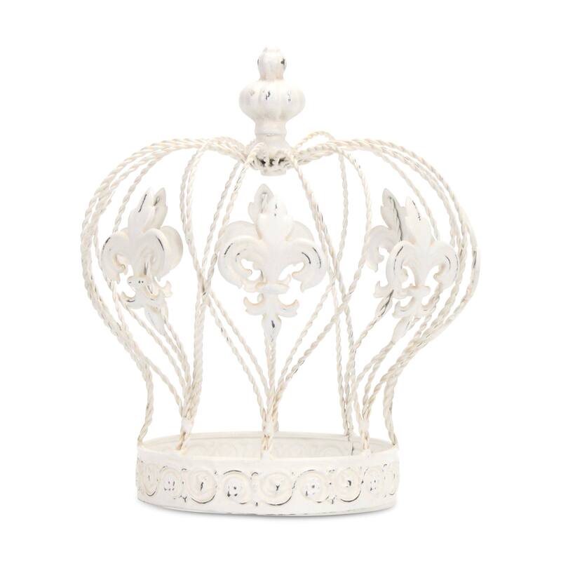 HomeRoots 9" White Metal Hand Painted Decorative Crown Tabletop Sculpture - 9.25' X '9.25' X '9.25