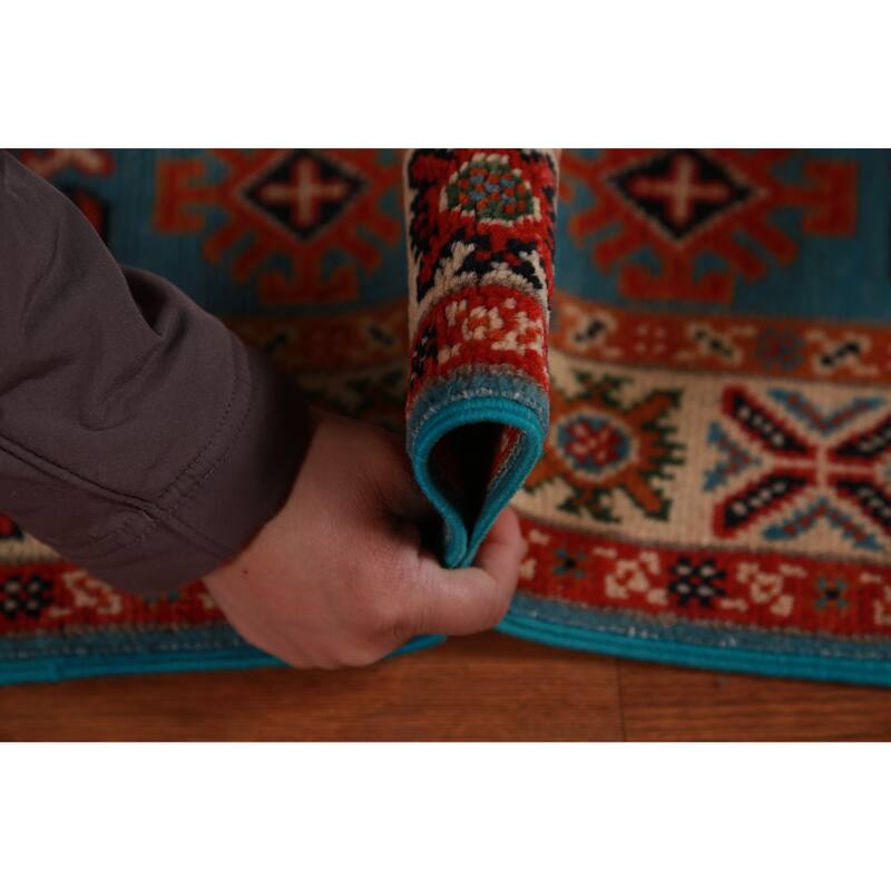 Blue Kazak Oriental Foyer Rug Hand-Knotted Wool Carpet - 2'0"x 3'0"