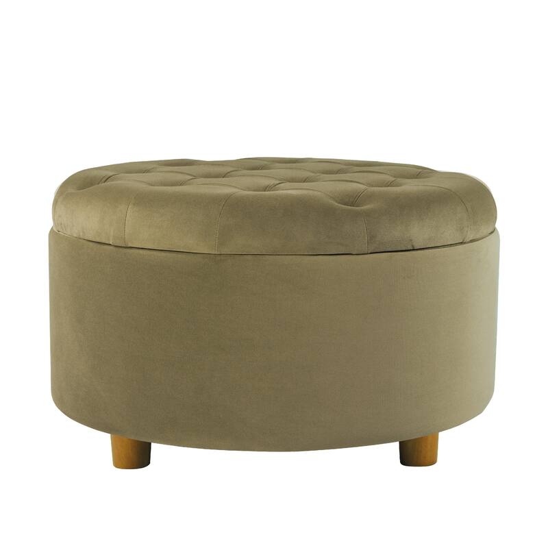 Jo 28 Inch Round Sage Green Velvet Storage Ottoman with Tufted Lift Top