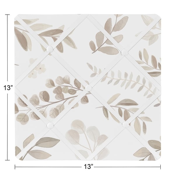 Floral Leaf 13in Fabric Memory Photo Bulletin Board - Ivory Cream Beige Taupe Gender Neutral Boho Watercolor Botanical Woodland