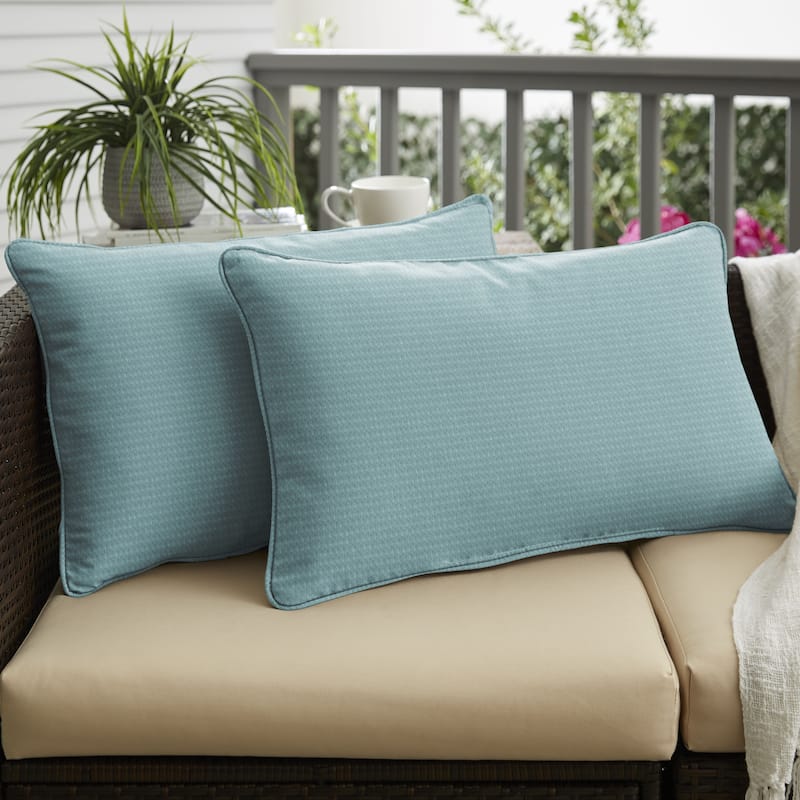 Sorra Home Outdura Solid Indoor/Outdoor Corded Lumbar Pillows (Set of 2) - 14 in x 24 in (Set of 2) - ETC Aqua