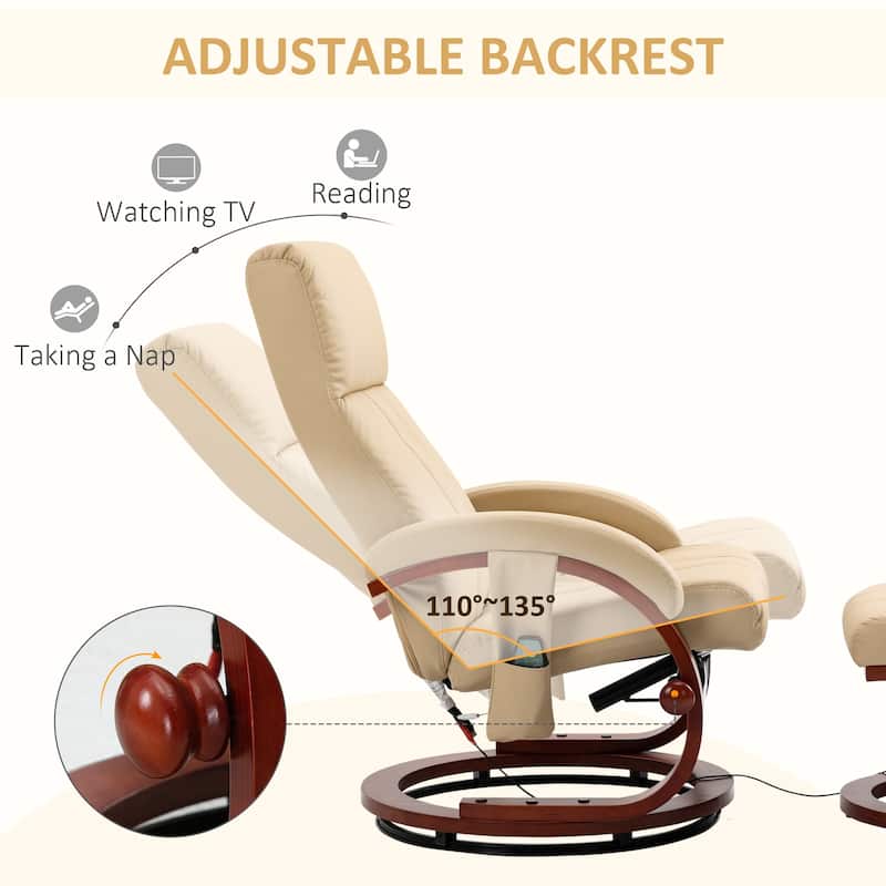 Beige Modern 26" High Back Upholstered 360° Swivel Recliner Chair with Remote Control and Wood Base