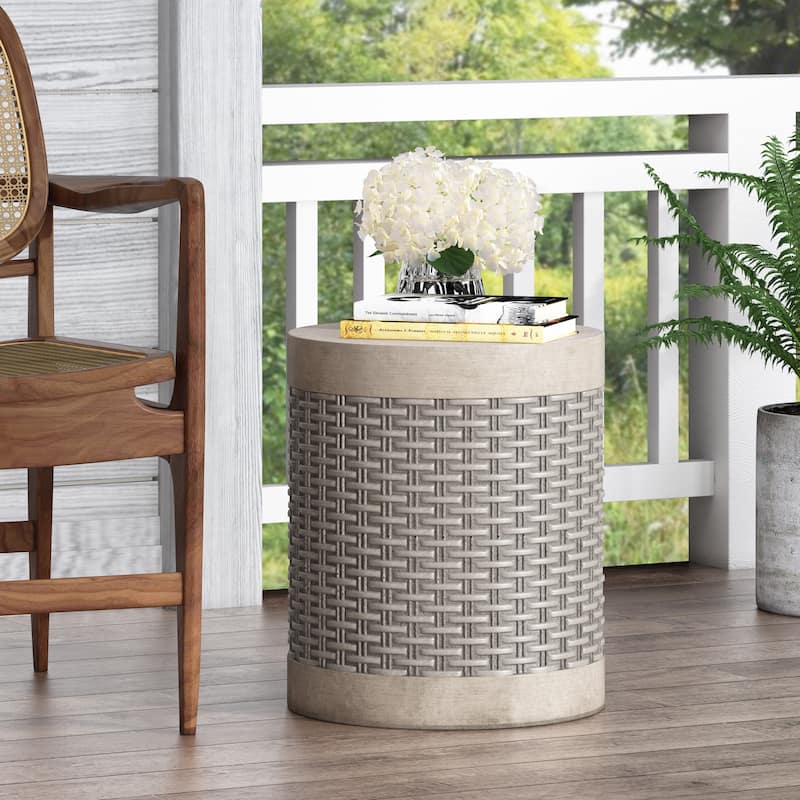 Round Outdoor Side Table for Patio,Concrete Side Table Tree Stump Side Table