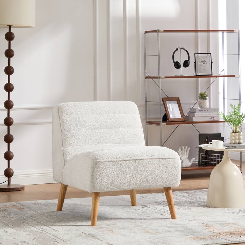 Modern Armless Accent Chair, Chenille Upholstered Lounge Chair, Vanity Chair with Rubber Wood Legs for Living Room, Bedroom